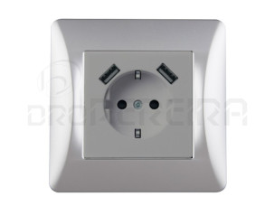 TOMADA SCHUKO 16A 250V + 2 x USB 2.1A COR TITANIO 24176 ONLEX