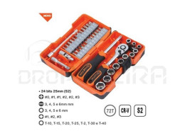 CONJUNTO CHAVE CAIXA + BITS - 40 PCS - CR-V  - 1/4 TACTIX