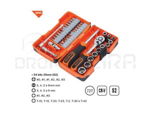 CONJUNTO CHAVE CAIXA + BITS - 40 PCS - CR-V  - 1/4 TACTIX
